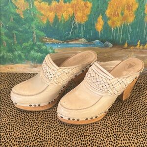 Frye Cream Woven Leather Clogs